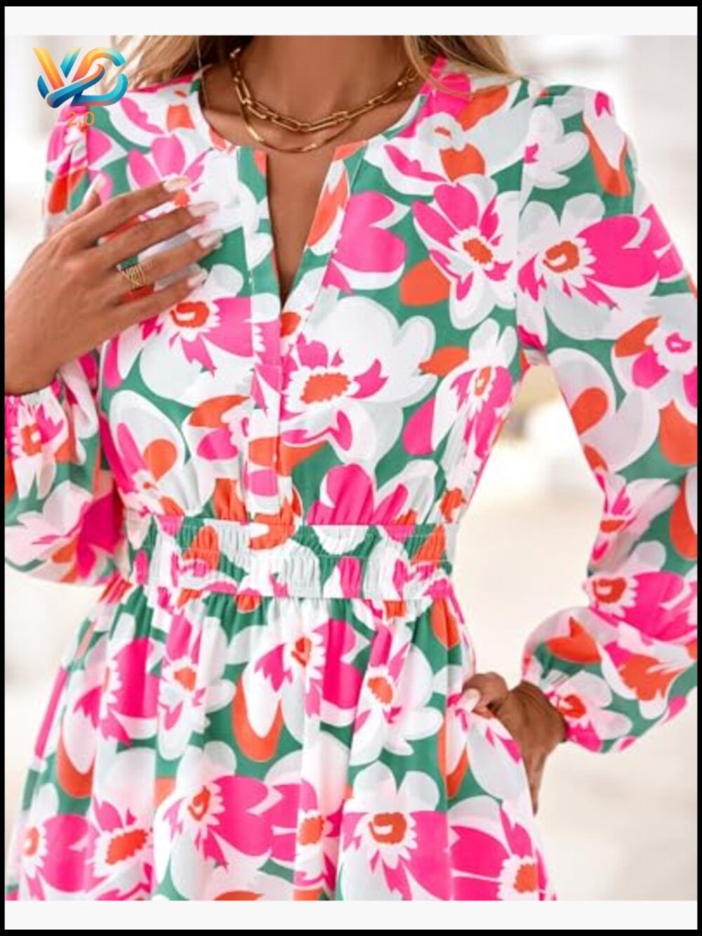 Mini Long Sleeve A-Line Dress with Pockets V-Neck - Picture 6 of 7